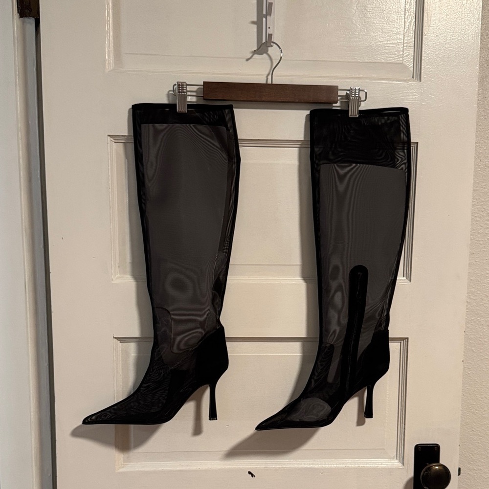 Jeffrey Campbell Black Sheer Knee-High Stiletto Boots